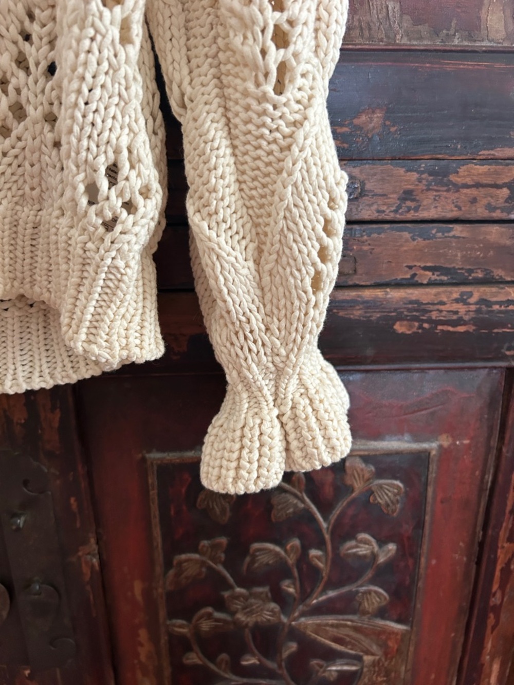 ba&sh Cream Cropped Open-Knit Button Front Cardigan - Picture 3 of 5